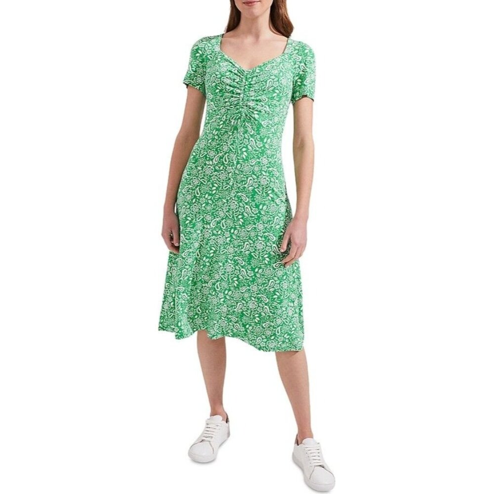 Hobbs London Suzannah Midi Dress Size 6 Floral Print Cinched V Neck Short Sleeve